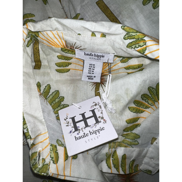 New Haute Hippie Top Women's Size M Green Orange Print Collared Button LS Shirt - Picture 6 of 6